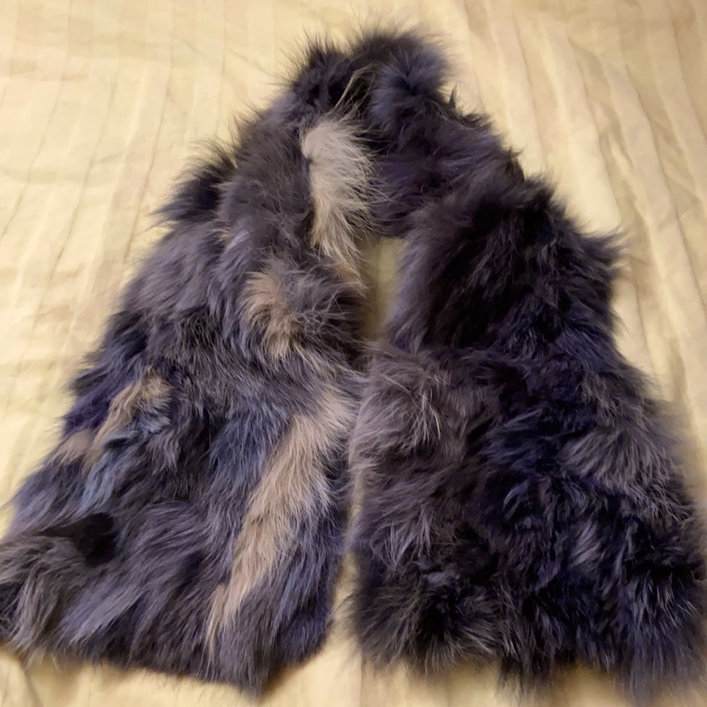Adrienne Landau Purple and Gray Fox Fur Scarf